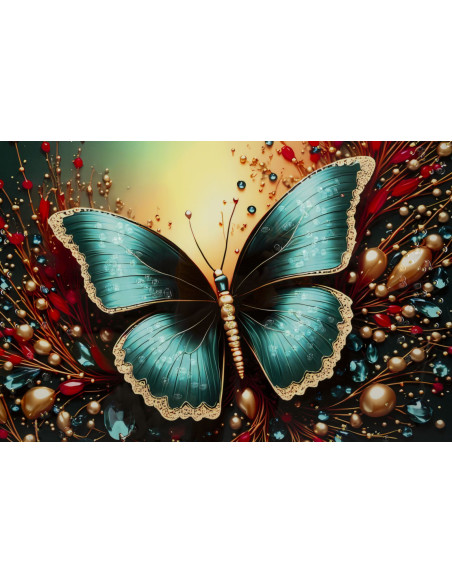 Grande Toile murale imprimée Papillon envol 70x100 cm Cadre doré Butterfly 