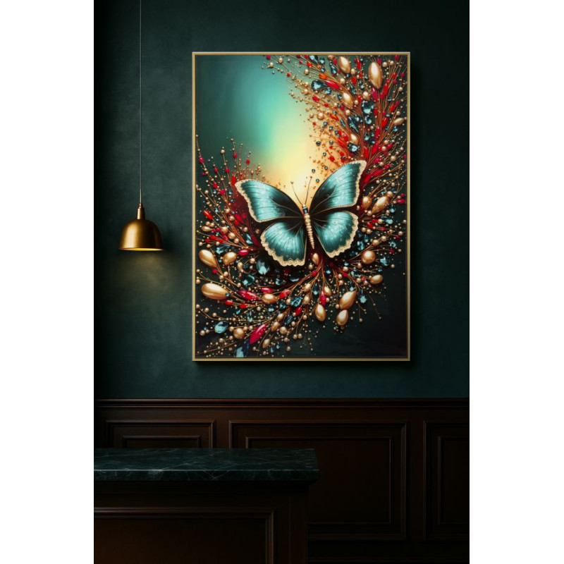 Grande Toile murale imprimée Papillon envol 70x100 cm Cadre doré Butterfly 