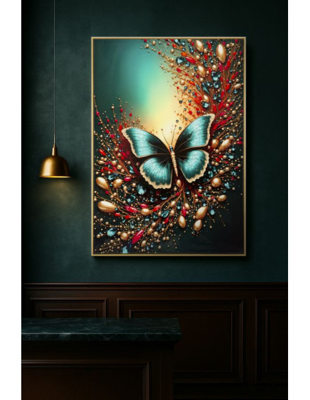Grande Toile murale imprimée Papillon envol 70x100 cm Cadre doré Butterfly 