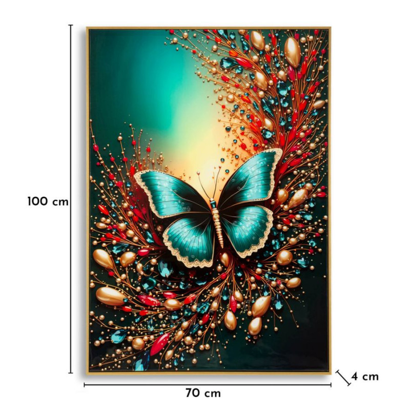 Grande Toile murale imprimée Papillon envol 70x100 cm Cadre doré Butterfly 