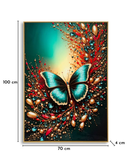 Grande Toile murale imprimée Papillon envol 70x100 cm Cadre doré Butterfly 