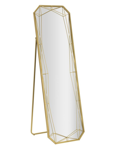 Grand Miroir sur pied design Octogonal 46x153 Métal Doré Gold 