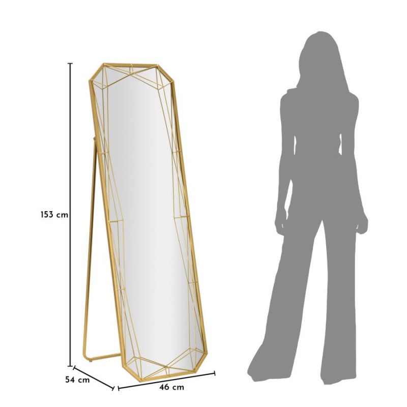 Grand Miroir sur pied design Octogonal 46x153 Métal Doré Gold 