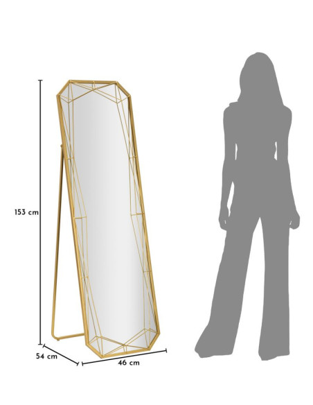 Grand Miroir sur pied design Octogonal 46x153 Métal Doré Gold 