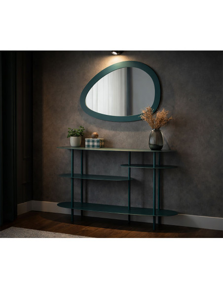 Miroir mural design Ovale 71x48 Métal Bleu canard Bois MDF Saturno 