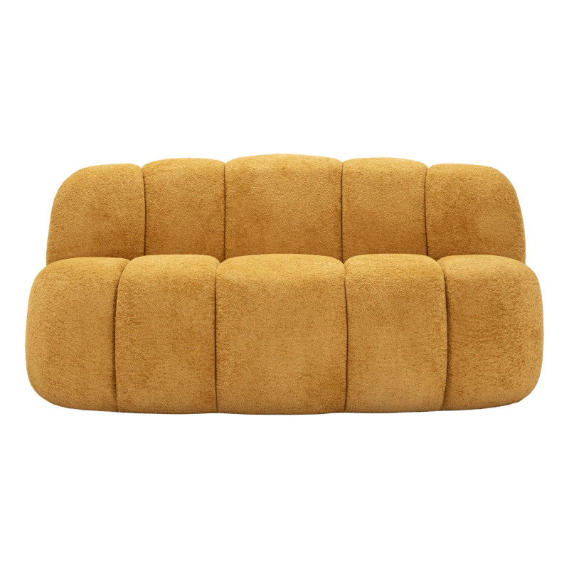 Canapé design Bouclette Arrondi 2 places 145 cm Tissu Jaune moutarde Bouclé Éponge Bois contreplaqué Ball 