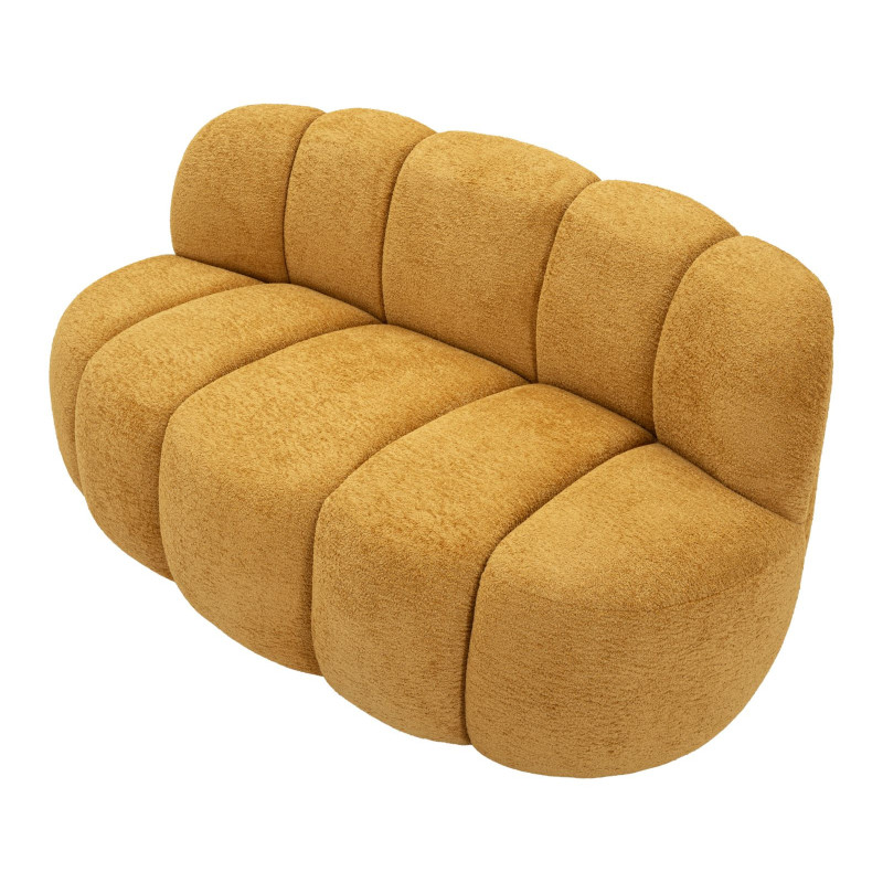 Canapé design Bouclette Arrondi 2 places 145 cm Tissu Jaune moutarde Bouclé Éponge Bois contreplaqué Ball 