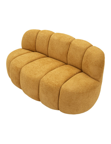 Canapé design Bouclette Arrondi 2 places 145 cm Tissu Jaune moutarde Bouclé Éponge Bois contreplaqué Ball 