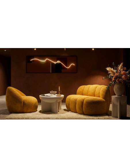 Canapé design Bouclette Arrondi 2 places 145 cm Tissu Jaune moutarde Bouclé Éponge Bois contreplaqué Ball 