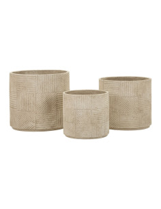 Lot de 3 cache-pots de jardin modernes Rond Résine Gris Motif carreaux Venezuela 