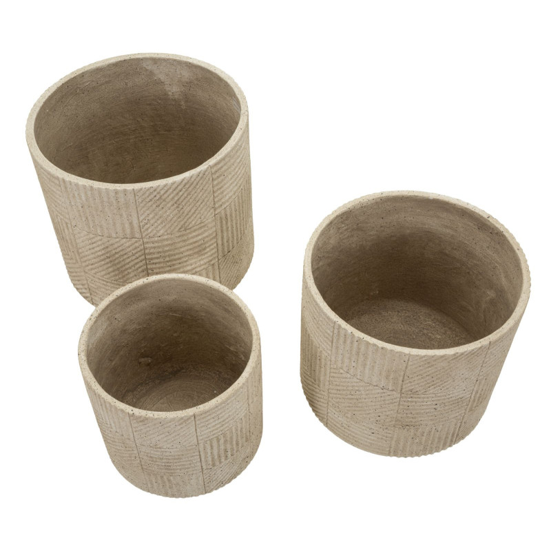 Lot de 3 cache-pots de jardin modernes Rond Résine Gris Motif carreaux Venezuela 