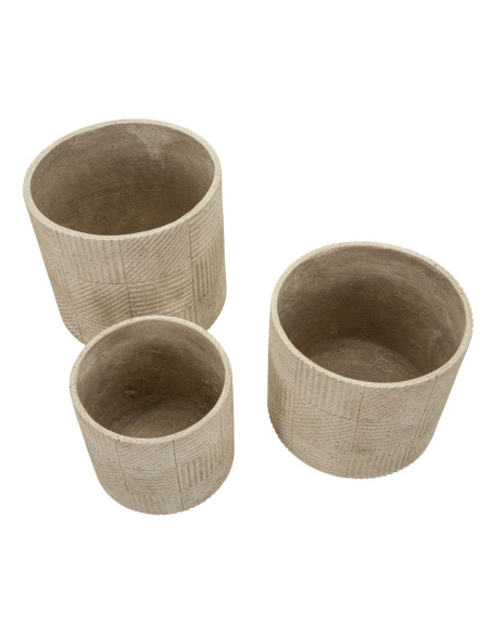 Lot de 3 cache-pots de jardin modernes Rond Résine Gris Motif carreaux Venezuela 