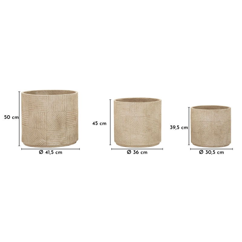 Lot de 3 cache-pots de jardin modernes Rond Résine Gris Motif carreaux Venezuela 