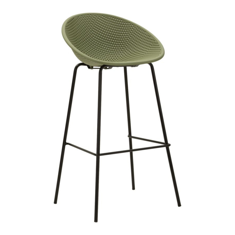 Lot de 2 Tabourets de bar design Plastique Vert Métal Noir Ibiza 