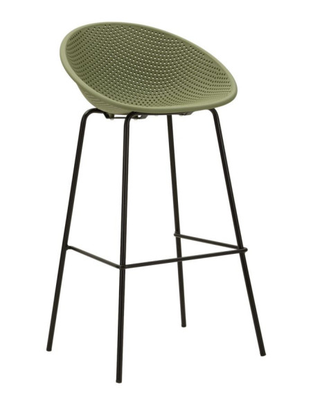 Lot de 2 Tabourets de bar design Plastique Vert Métal Noir Ibiza 