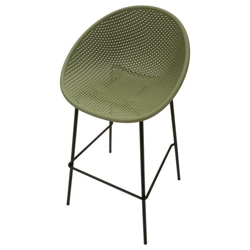 Lot de 2 Tabourets de bar design Plastique Vert Métal Noir Ibiza 