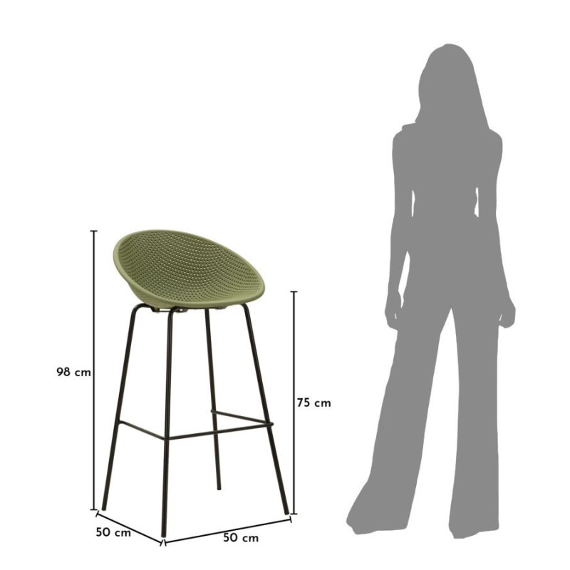 Lot de 2 Tabourets de bar design Plastique Vert Métal Noir Ibiza 