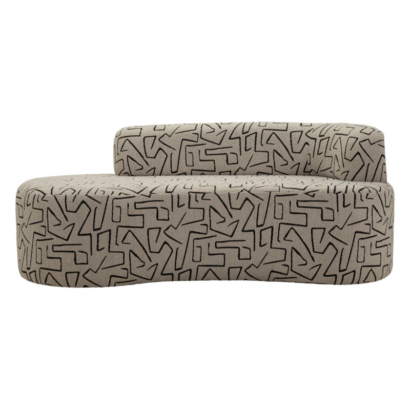Canapé design style Memphis Arrondi 3 places 176 cm Tissu Beige Noir Motif ethnique Éponge Bois contreplaqué Nairobi 
