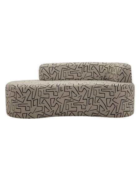 Canapé design style Memphis Arrondi 3 places 176 cm Tissu Beige Noir Motif ethnique Éponge Bois contreplaqué Nairobi 