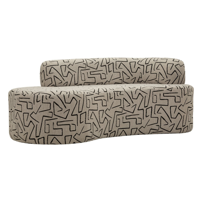 Canapé design style Memphis Arrondi 3 places 176 cm Tissu Beige Noir Motif ethnique Éponge Bois contreplaqué Nairobi 