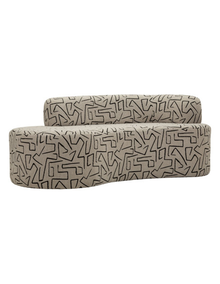 Canapé design style Memphis Arrondi 3 places 176 cm Tissu Beige Noir Motif ethnique Éponge Bois contreplaqué Nairobi 