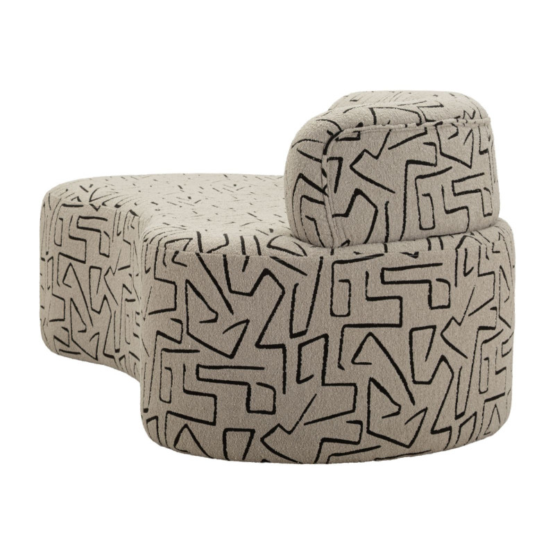 Canapé design style Memphis Arrondi 3 places 176 cm Tissu Beige Noir Motif ethnique Éponge Bois contreplaqué Nairobi 