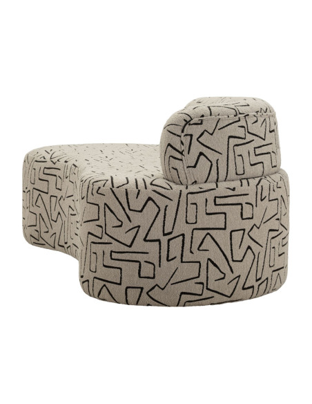 Canapé design style Memphis Arrondi 3 places 176 cm Tissu Beige Noir Motif ethnique Éponge Bois contreplaqué Nairobi 