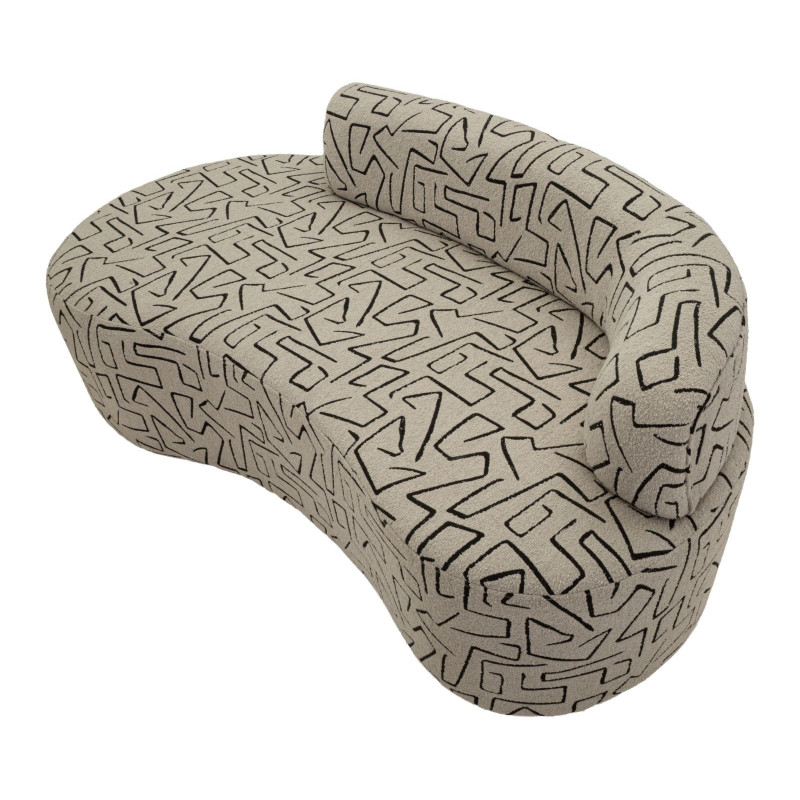Canapé design style Memphis Arrondi 3 places 176 cm Tissu Beige Noir Motif ethnique Éponge Bois contreplaqué Nairobi 