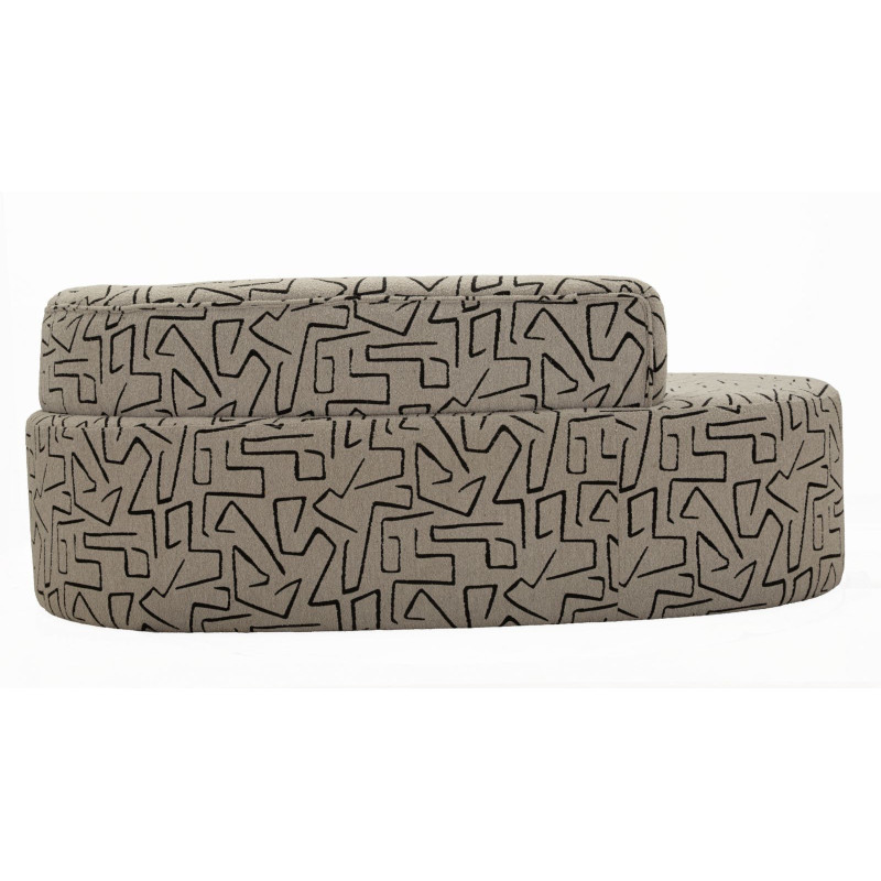 Canapé design style Memphis Arrondi 3 places 176 cm Tissu Beige Noir Motif ethnique Éponge Bois contreplaqué Nairobi 