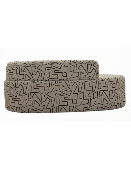 Canapé design style Memphis Arrondi 3 places 176 cm Tissu Beige Noir Motif ethnique Éponge Bois contreplaqué Nairobi 