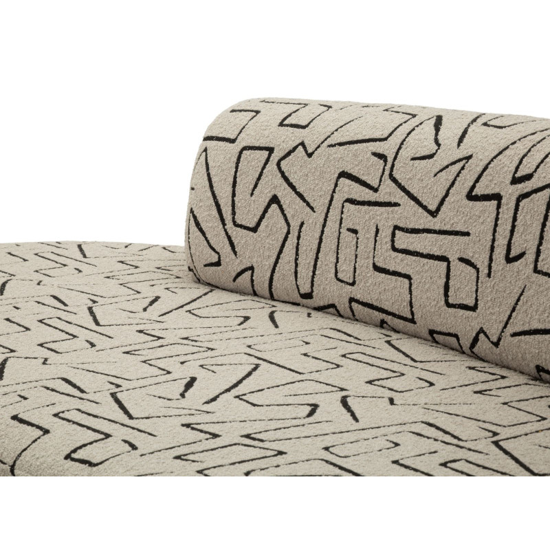 Canapé design style Memphis Arrondi 3 places 176 cm Tissu Beige Noir Motif ethnique Éponge Bois contreplaqué Nairobi 