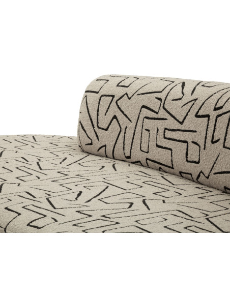 Canapé design style Memphis Arrondi 3 places 176 cm Tissu Beige Noir Motif ethnique Éponge Bois contreplaqué Nairobi 