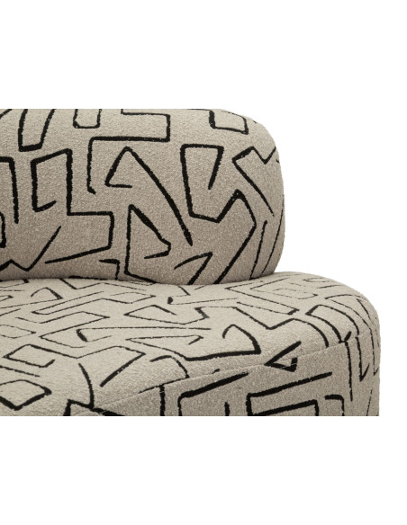 Canapé design style Memphis Arrondi 3 places 176 cm Tissu Beige Noir Motif ethnique Éponge Bois contreplaqué Nairobi 