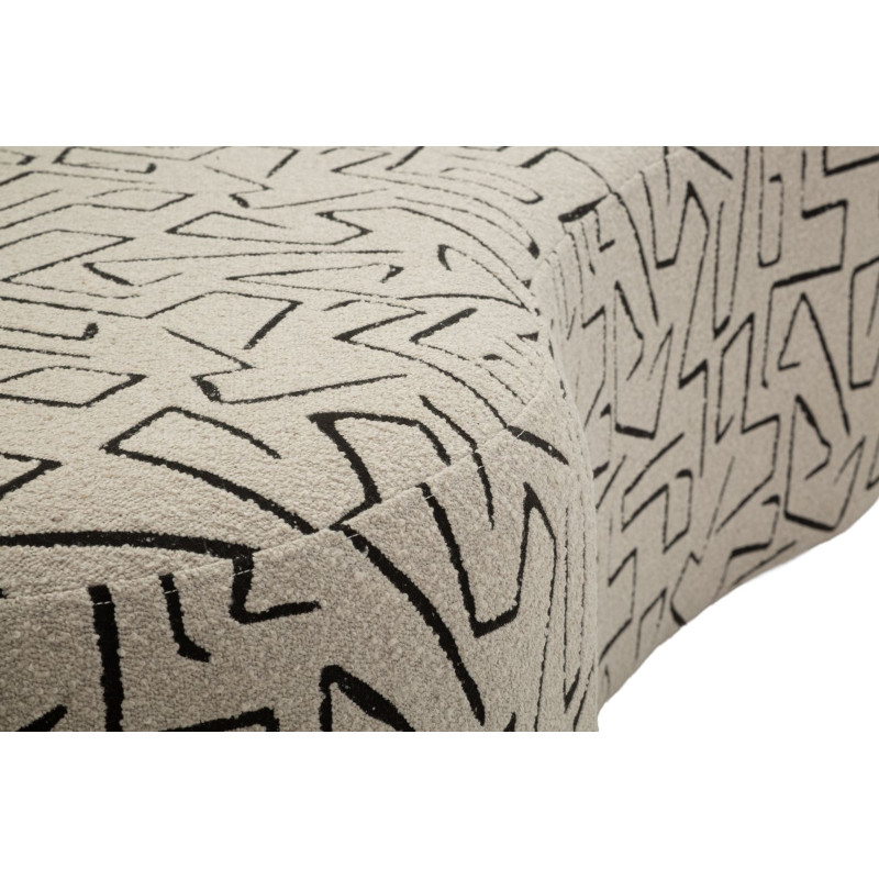 Canapé design style Memphis Arrondi 3 places 176 cm Tissu Beige Noir Motif ethnique Éponge Bois contreplaqué Nairobi 