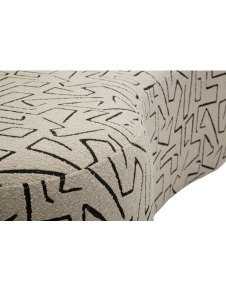 Canapé design style Memphis Arrondi 3 places 176 cm Tissu Beige Noir Motif ethnique Éponge Bois contreplaqué Nairobi 
