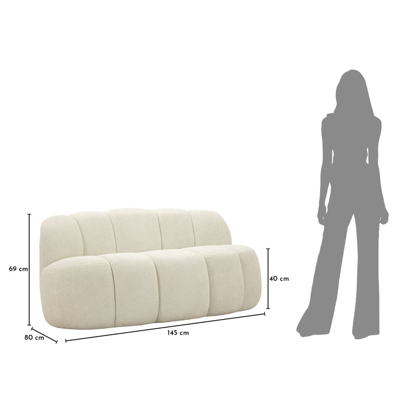Canapé design Bouclette Arrondi 2 places 145 cm Tissu Blanc Bouclé Éponge Bois contreplaqué Ball 