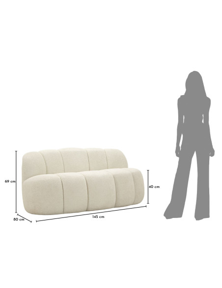 Canapé design Bouclette Arrondi 2 places 145 cm Tissu Blanc Bouclé Éponge Bois contreplaqué Ball 