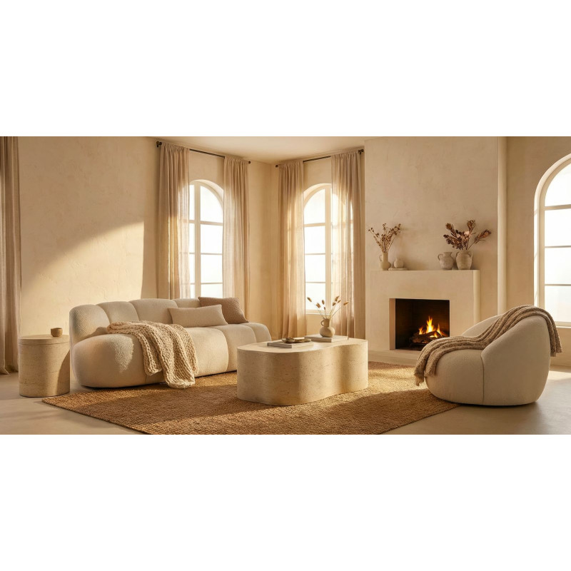 Fauteuil design Bouclette Tissu Blanc Bouclé Éponge Bois contreplaqué Ginevra 