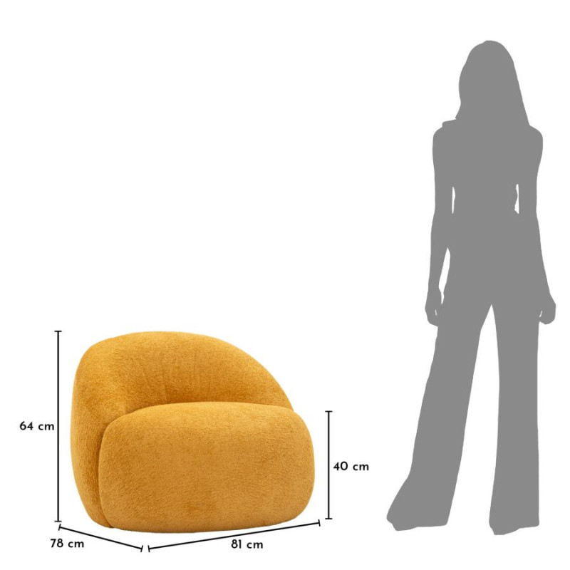 Fauteuil design Bouclette Tissu Jaune moutarde Bouclé Éponge Bois contreplaqué Ginevra 