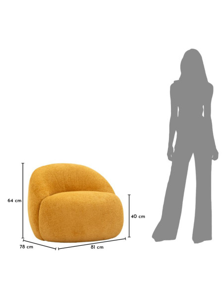 Fauteuil design Bouclette Tissu Jaune moutarde Bouclé Éponge Bois contreplaqué Ginevra 