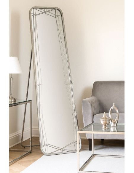 Grand Miroir sur pied design Rectangulaire 46x153 Métal Argenté Bois MDF Silver 