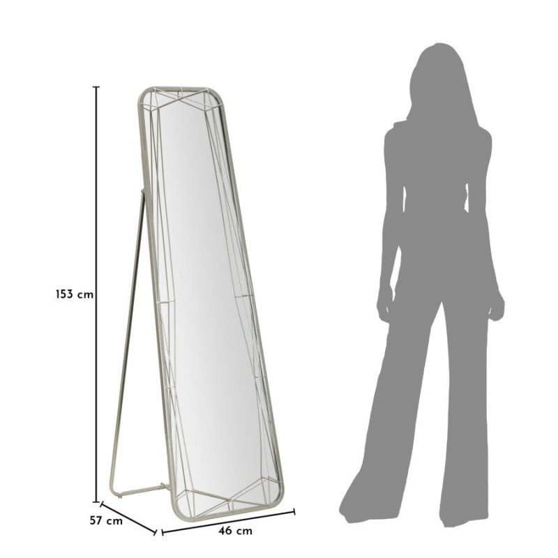 Grand Miroir sur pied design Rectangulaire 46x153 Métal Argenté Bois MDF Silver 