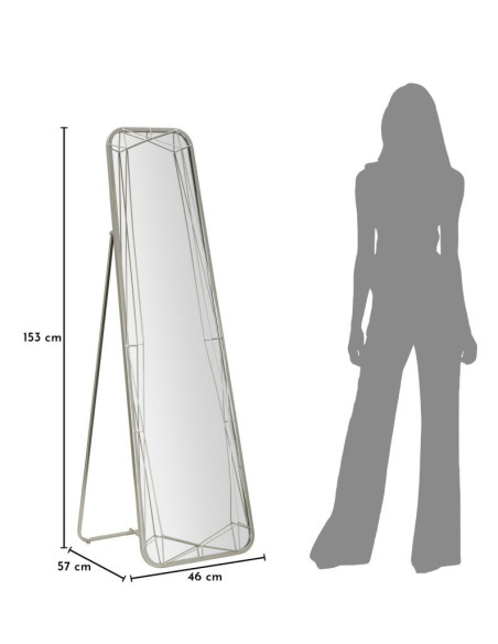 Grand Miroir sur pied design Rectangulaire 46x153 Métal Argenté Bois MDF Silver 