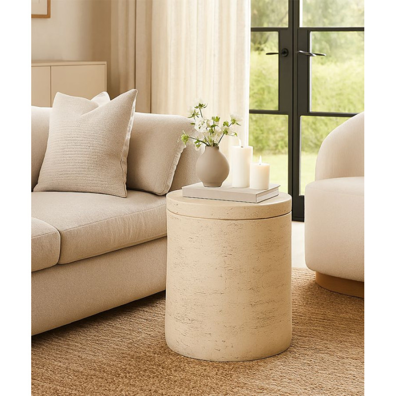Table d'appoint design organique Ronde 35 cm Oxyde de magnésium Blanc crème Antic 
