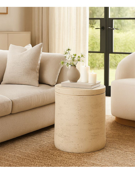 Table d'appoint design organique Ronde 35 cm Oxyde de magnésium Blanc crème Antic 