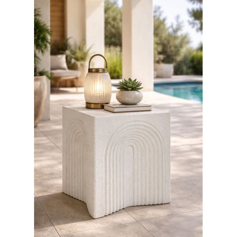 Table d'appoint design arche Carrée 40 cm Oxyde de magnésium Blanc crème Arc 