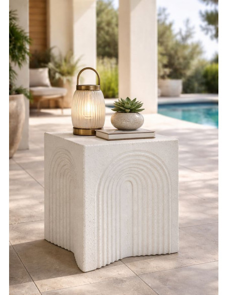 Table d'appoint design arche Carrée 40 cm Oxyde de magnésium Blanc crème Arc 