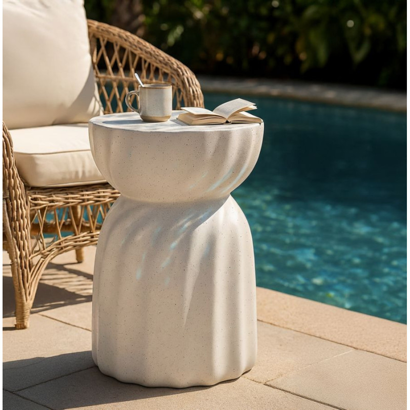 Table d'appoint design Ronde 36 cm Oxyde de magnésium Blanc crème Twisty 