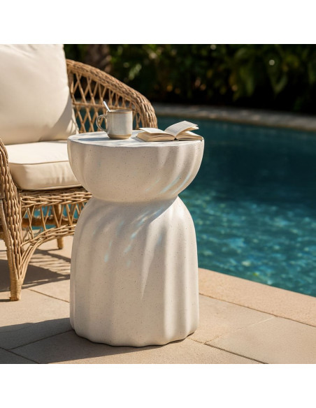 Table d'appoint design Ronde 36 cm Oxyde de magnésium Blanc crème Twisty 