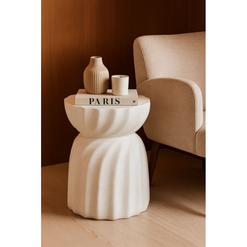 Table d'appoint design Ronde 36 cm Oxyde de magnésium Blanc crème Twisty 
